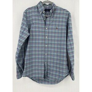 Ralph Lauren Shirt Mens Medium Light Blue Green Plaid Long Sleeve Button Down